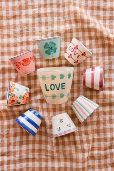 Rice Oval espressokopp rosa med orange blomster