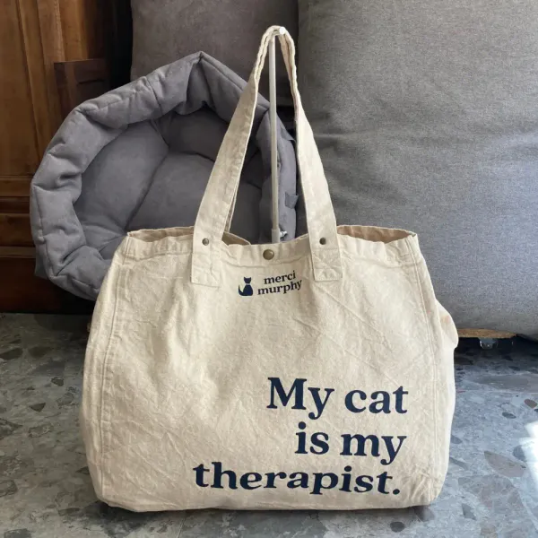 The Murphy Weekend Tote ecru/My Cat Is My Therapist