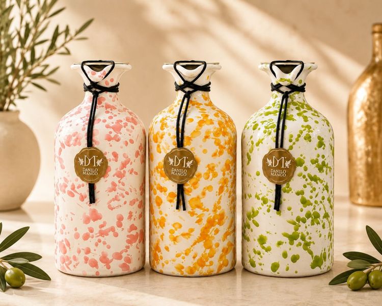 Manco EVOO 500ml keramikkflaske rosa/oransje/lys gr&oslash;nn