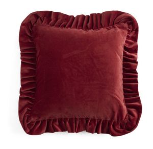 Hovedbilde Putetrekk R&oslash;d Velour med volangkant