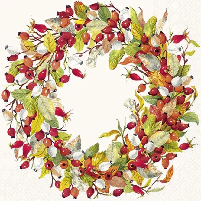 Hovedbilde Ihr Servietter Rose Hip Wreath Cream Lunch