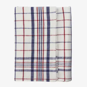 Hovedbilde Duk hvit med r&oslash;de og bl&aring; kj&oslash;kkenruter