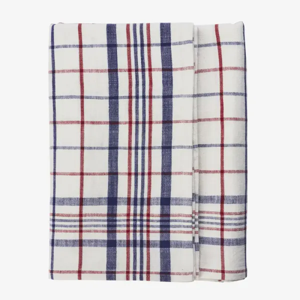 Duk hvit med r&oslash;de og bl&aring; kj&oslash;kkenruter